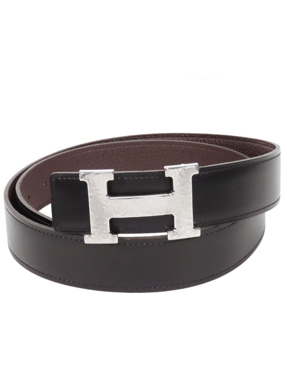 Hermes Constance H Belt Black Chocolat Silver Box Calf Togo Martelee Buckle